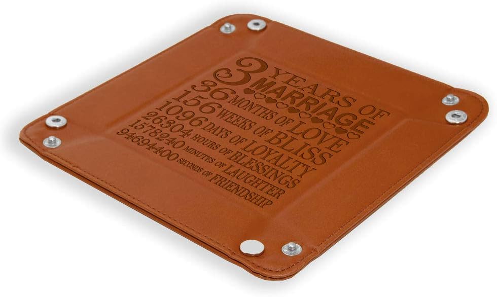 3 Years of Marriage Brown Leather Tray
