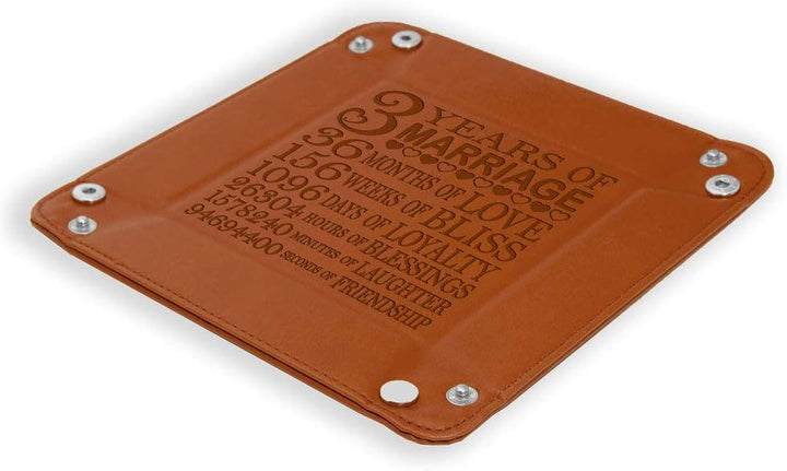 3 Years of Marriage Brown Leather Tray