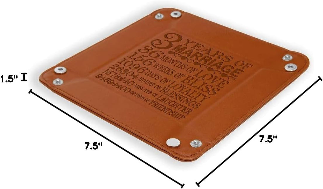 3 Years of Marriage Brown Leather Tray
