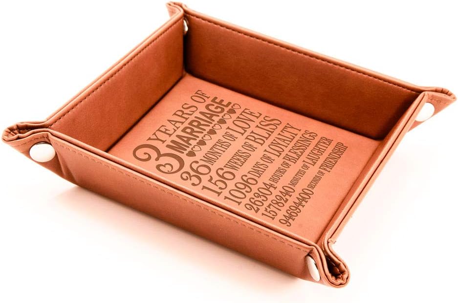 3 Years of Marriage Brown Leather Tray
