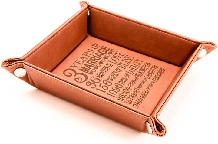 3 Years of Marriage Brown Leather Tray