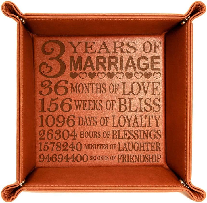 3 Years of Marriage Brown Leather Tray