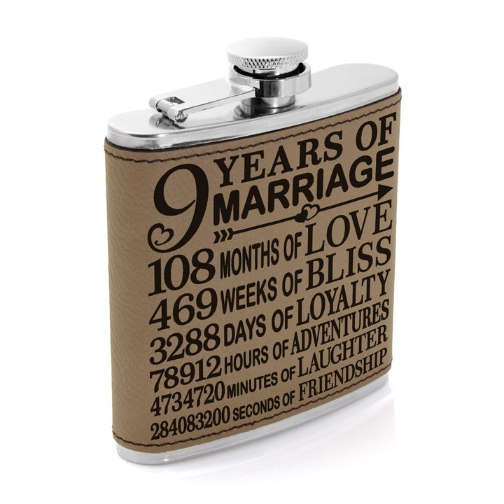9 Years of Marriage Leather Flask