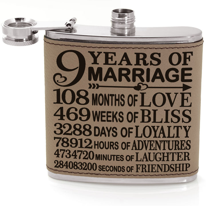 9 Years of Marriage Leather Flask
