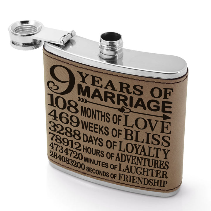 9 Years of Marriage Leather Flask