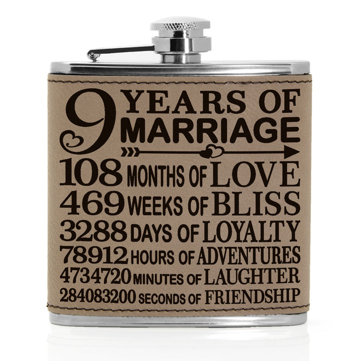 9 Years of Marriage Leather Flask