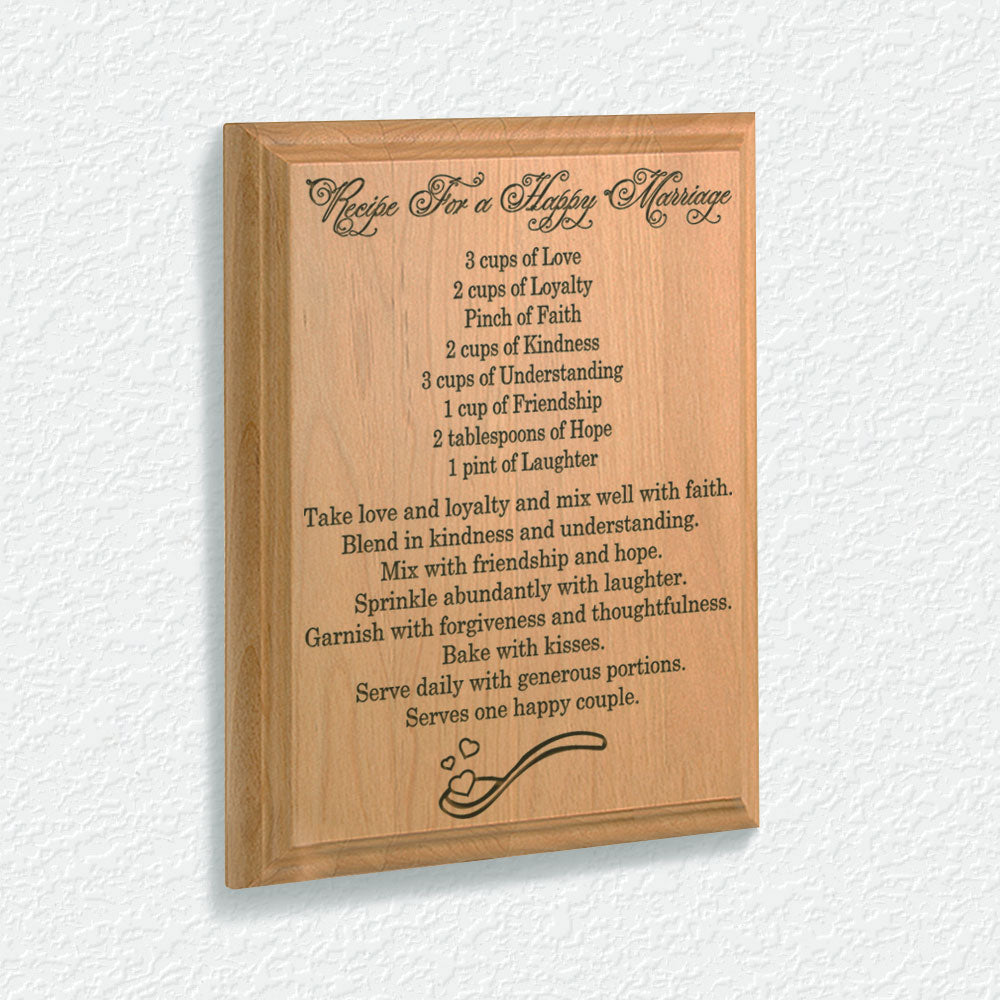 Recipe for A Happy Marriage Wooden Plaque