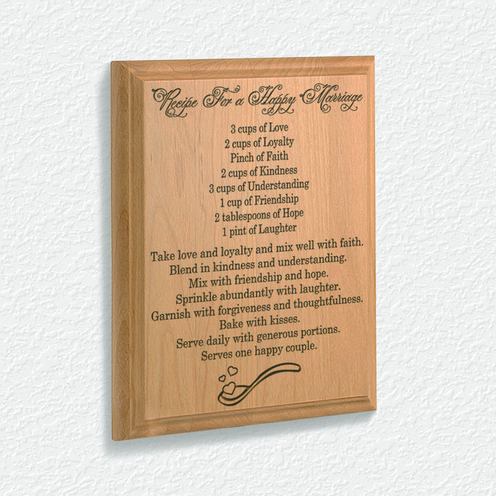 Recipe for A Happy Marriage Wooden Plaque