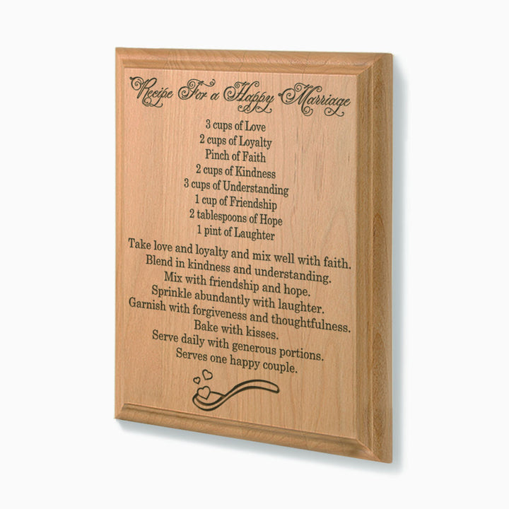 Recipe for A Happy Marriage Wooden Plaque