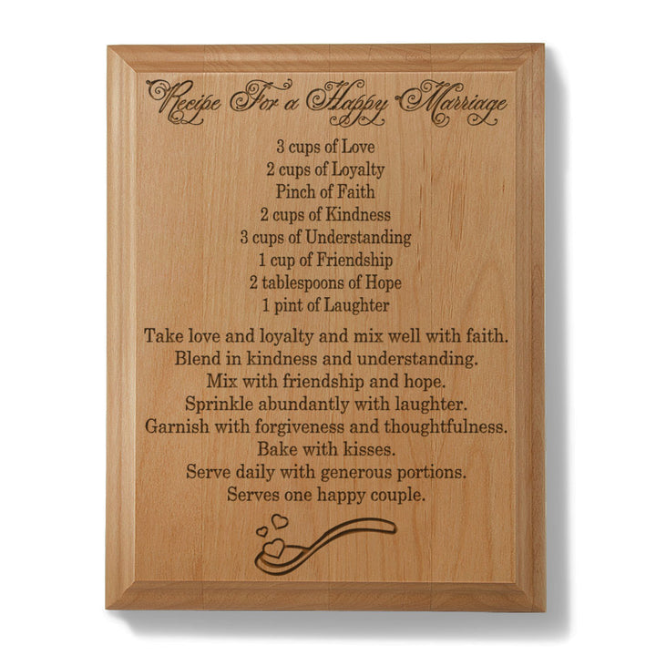 Recipe for A Happy Marriage Wooden Plaque