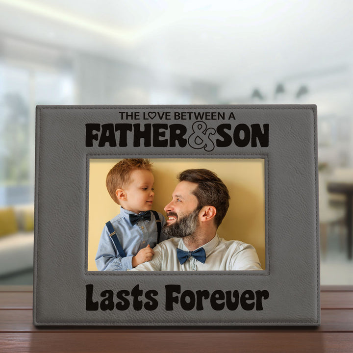 Love Father and Son Lasts Forever Leather Frame