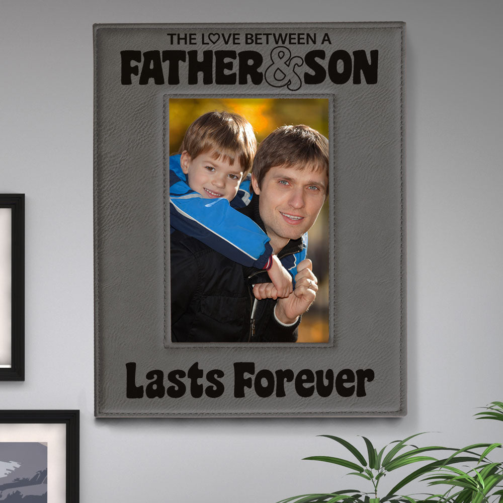 Love Father and Son Lasts Forever Leather Frame