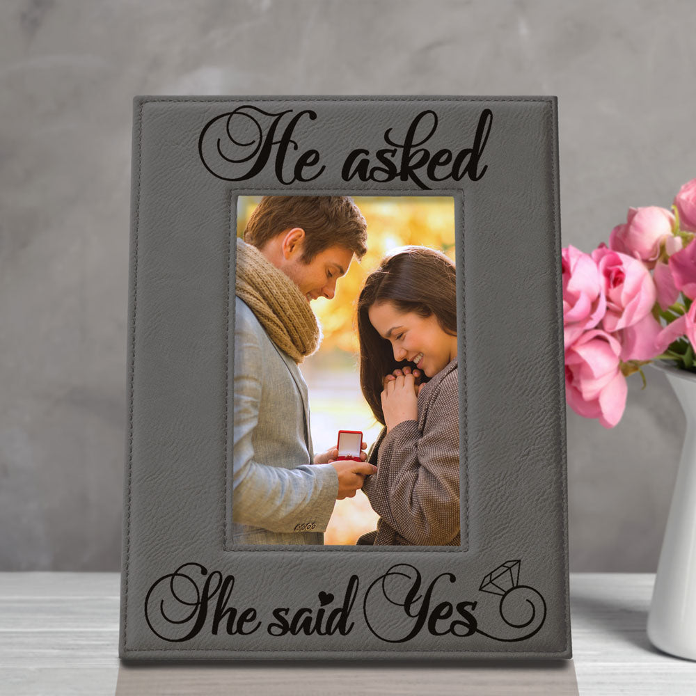 He Asked and She Said Yes Leather Frame