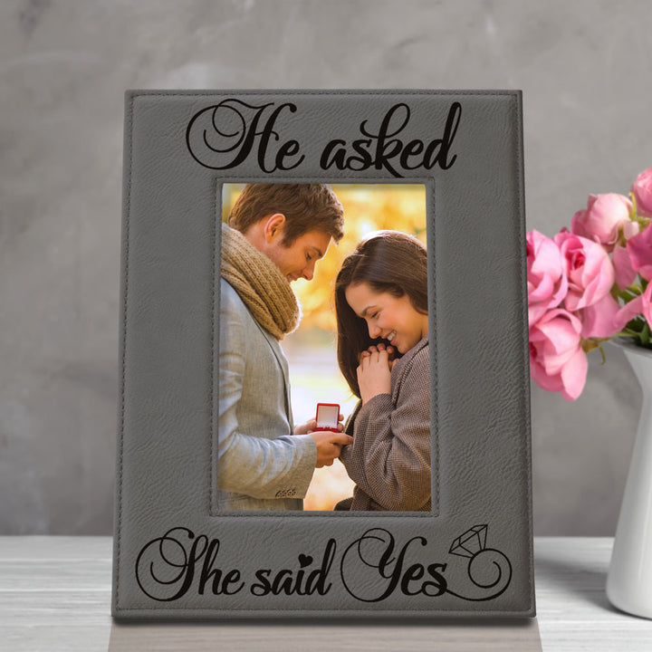 He Asked and She Said Yes Leather Frame