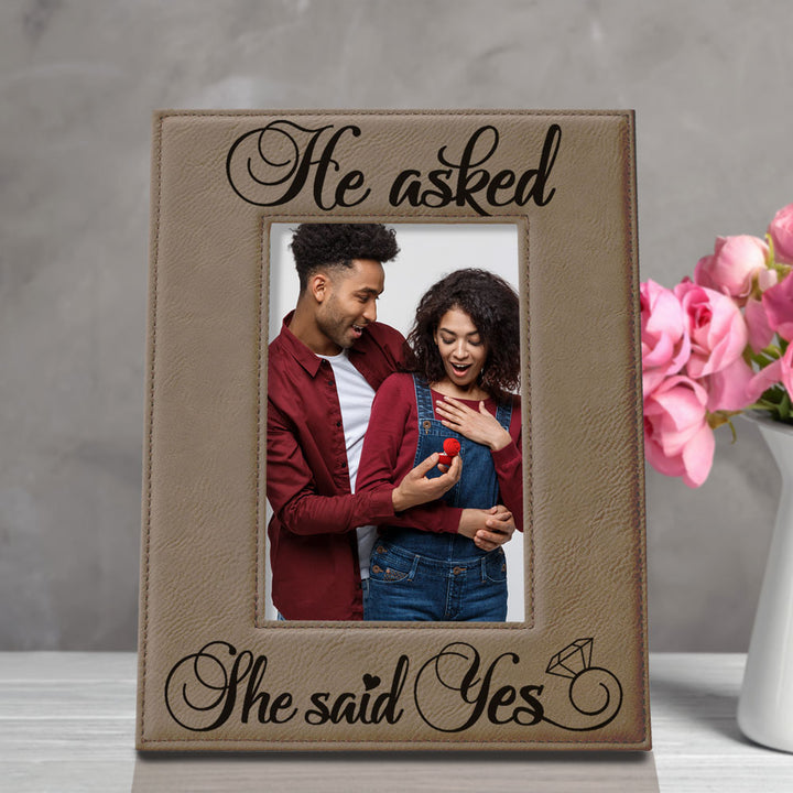 He Asked and She Said Yes Leather Frame