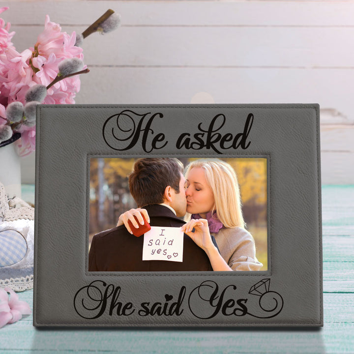 He Asked and She Said Yes Leather Frame