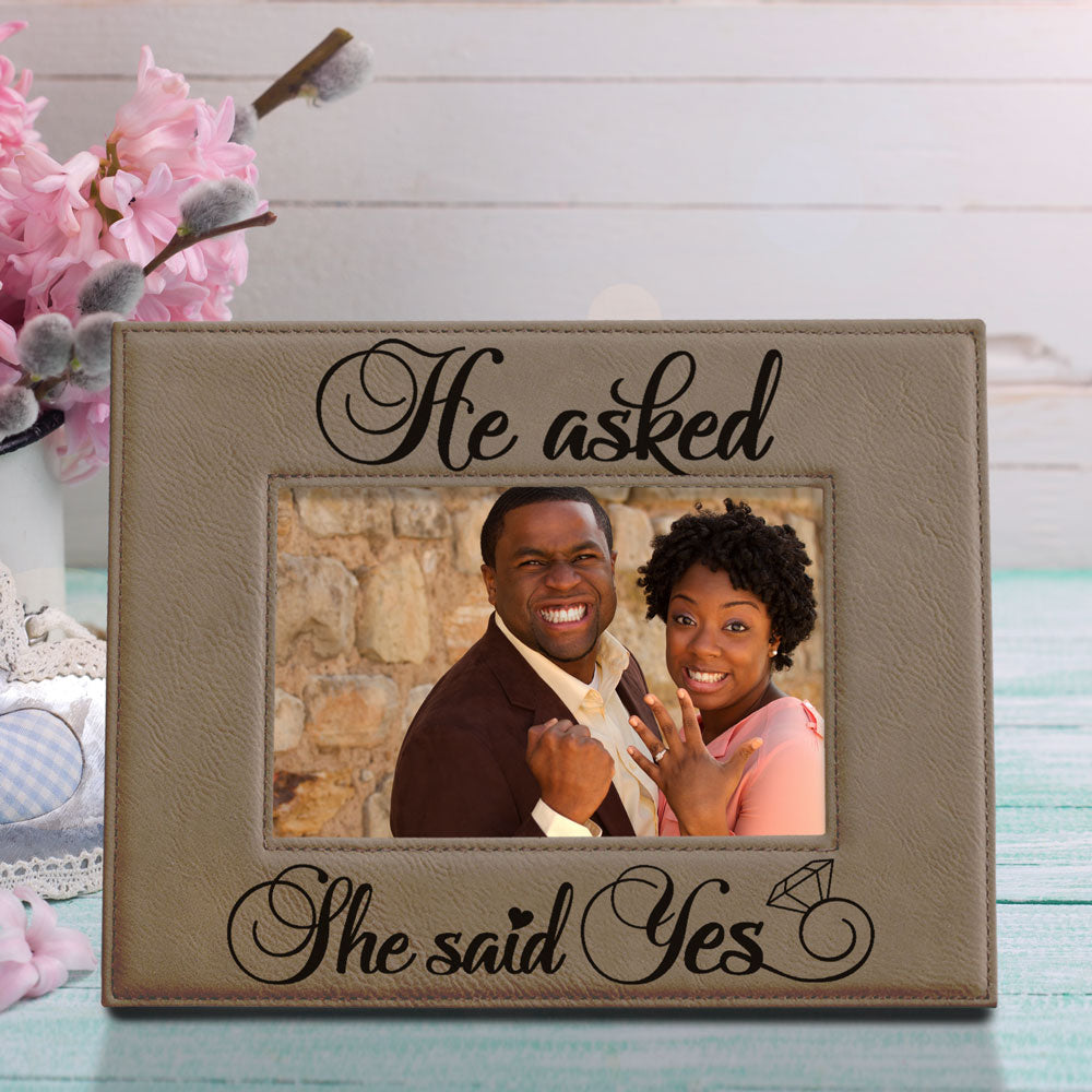 He Asked and She Said Yes Leather Frame