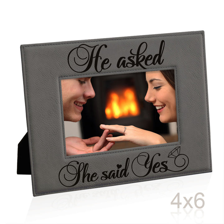 He Asked and She Said Yes Leather Frame