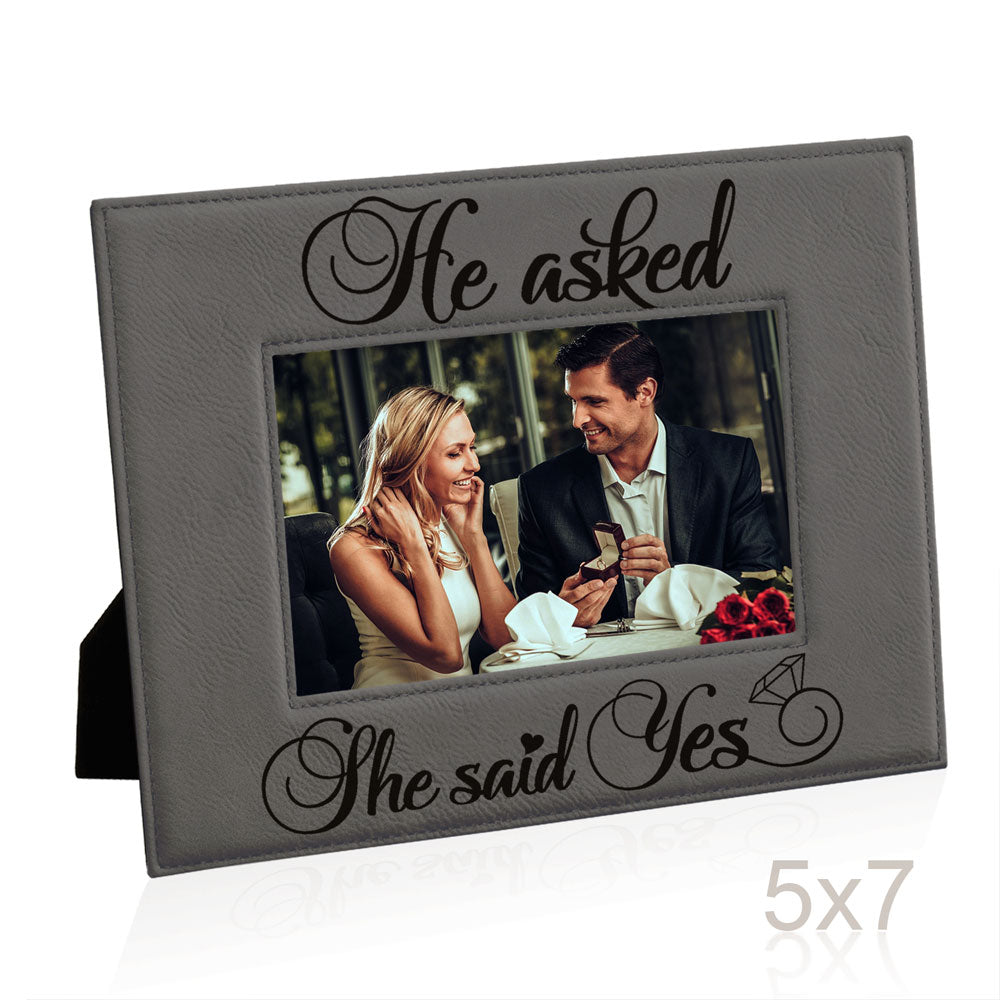 He Asked and She Said Yes Leather Frame