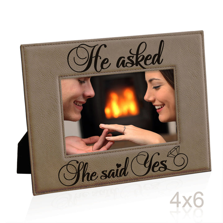He Asked and She Said Yes Leather Frame