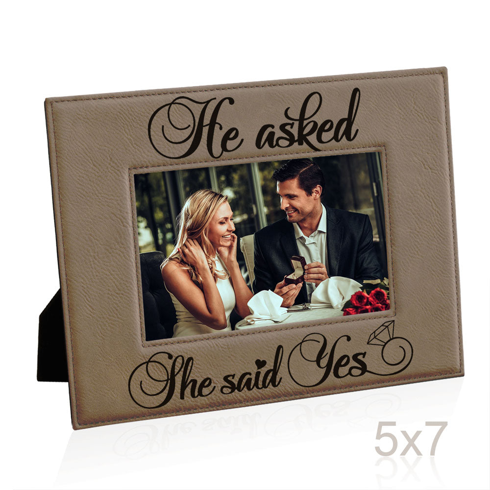 He Asked and She Said Yes Leather Frame