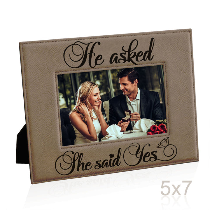 He Asked and She Said Yes Leather Frame