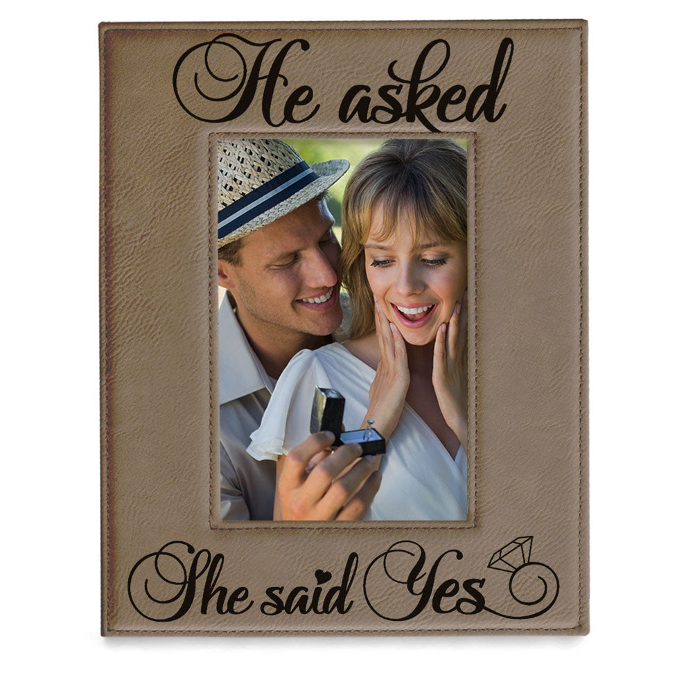 He Asked and She Said Yes Leather Frame