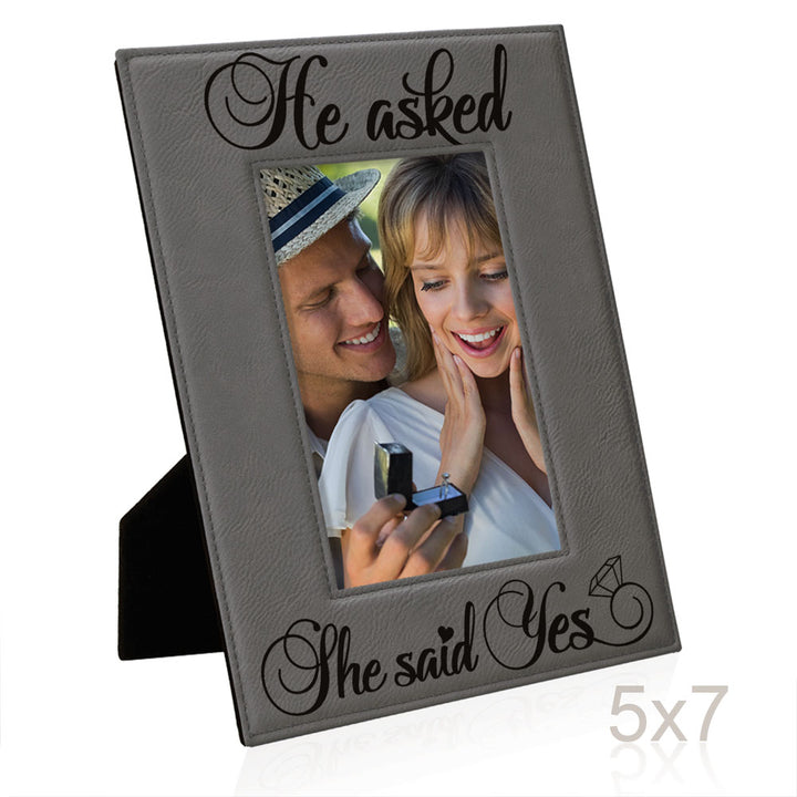 He Asked and She Said Yes Leather Frame