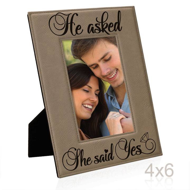 He Asked and She Said Yes Leather Frame