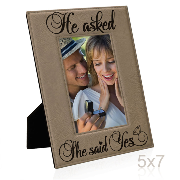 He Asked and She Said Yes Leather Frame