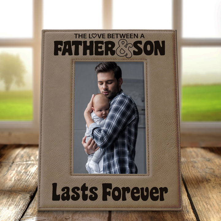 Love Father and Son Lasts Forever Leather Frame