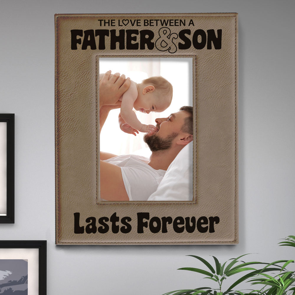 Love Father and Son Lasts Forever Leather Frame
