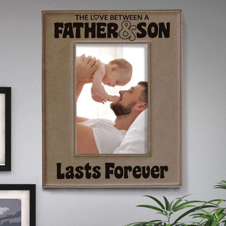 Love Father and Son Lasts Forever Leather Frame