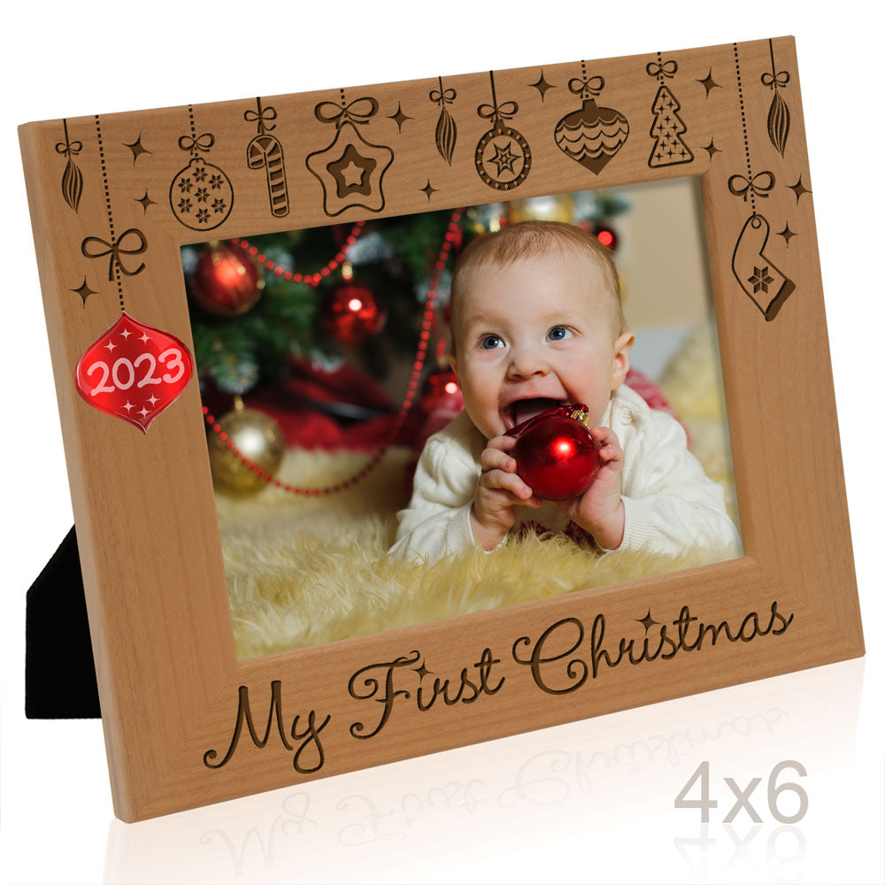 My First Christmas Red Ornament Wood Frame