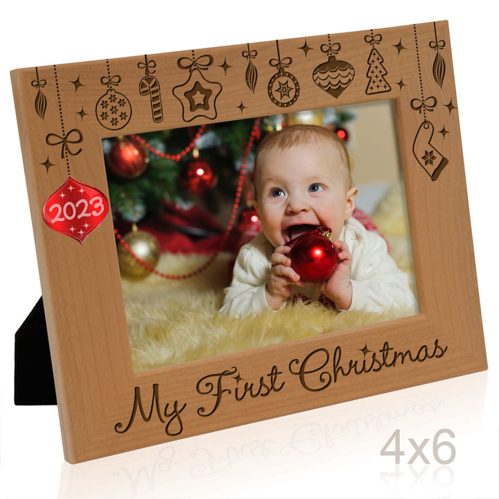 My First Christmas Red Ornament Wood Frame