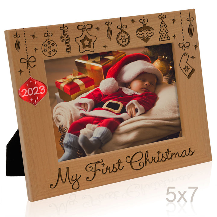 My First Christmas Red Ornament Wood Frame