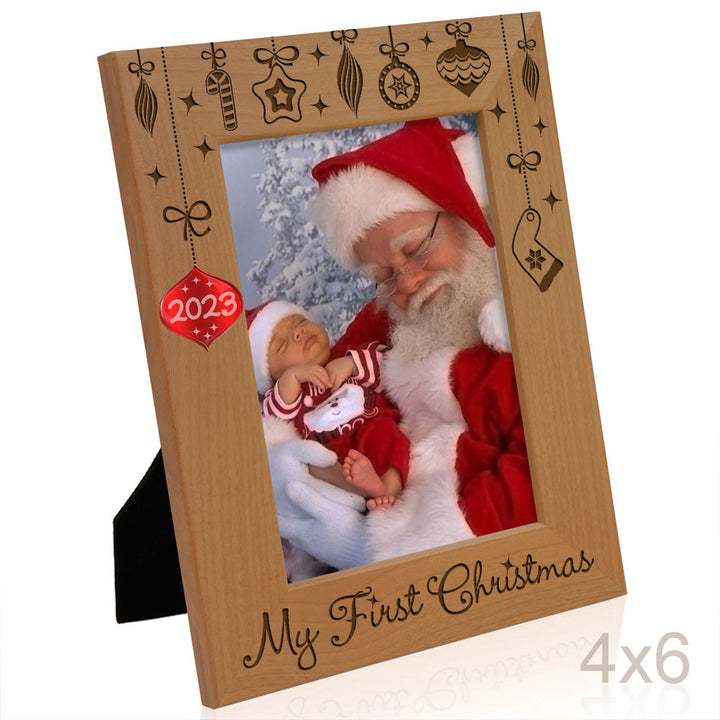 My First Christmas Red Ornament Wood Frame