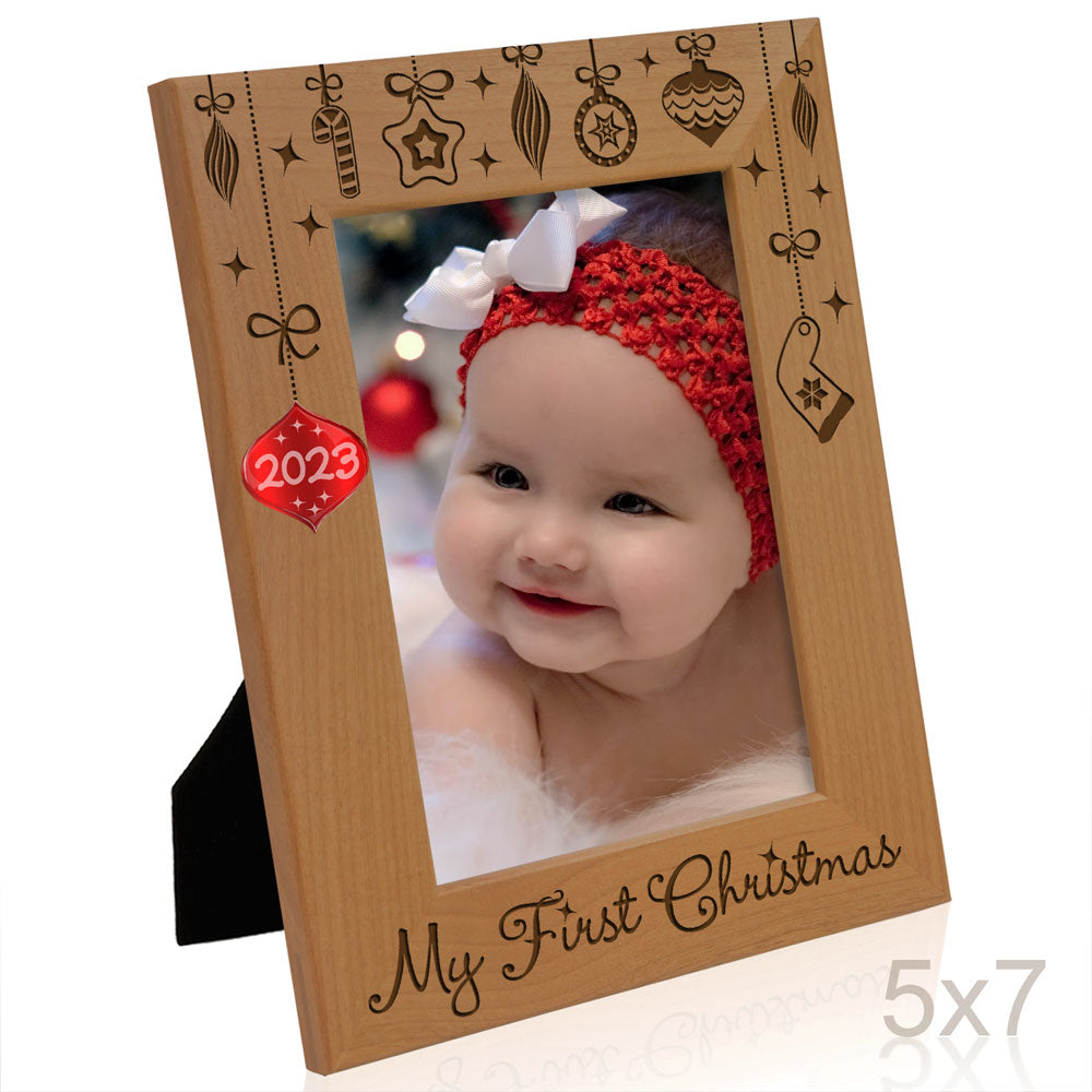 My First Christmas Red Ornament Wood Frame