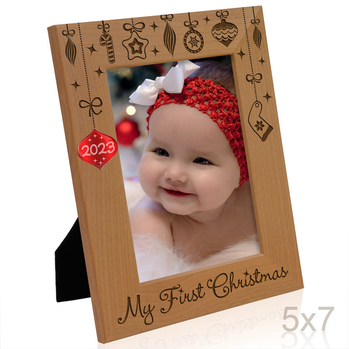 My First Christmas Red Ornament Wood Frame