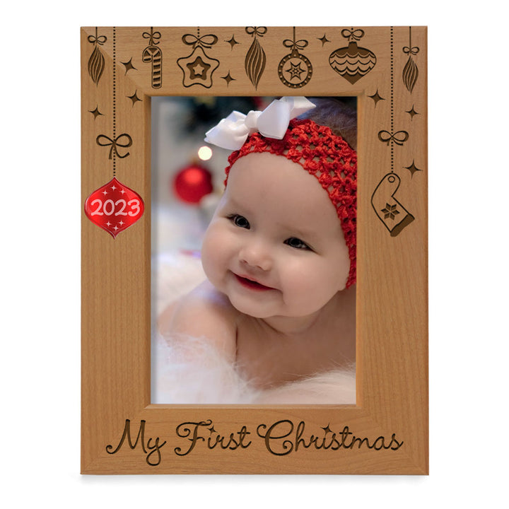 My First Christmas Red Ornament Wood Frame
