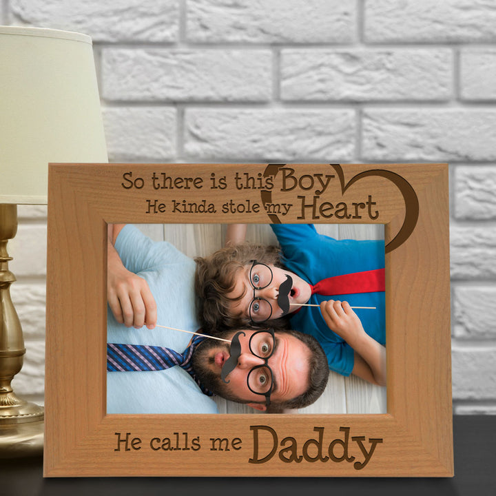 Boy Heart Mommy Engraved Wood Frame