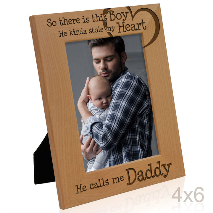Boy Heart Mommy Engraved Wood Frame