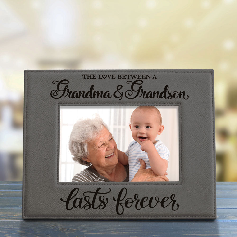 Love Grandma and Grandson Lasts Forever Leather Frame