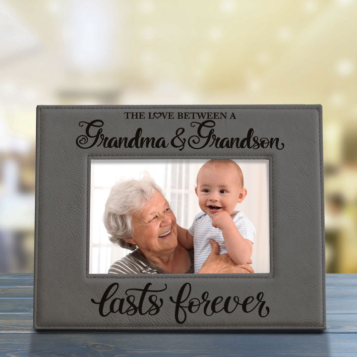 Love Grandma and Grandson Lasts Forever Leather Frame