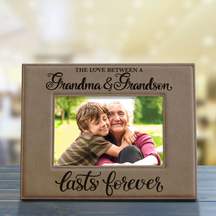 Love Grandma and Grandson Lasts Forever Leather Frame