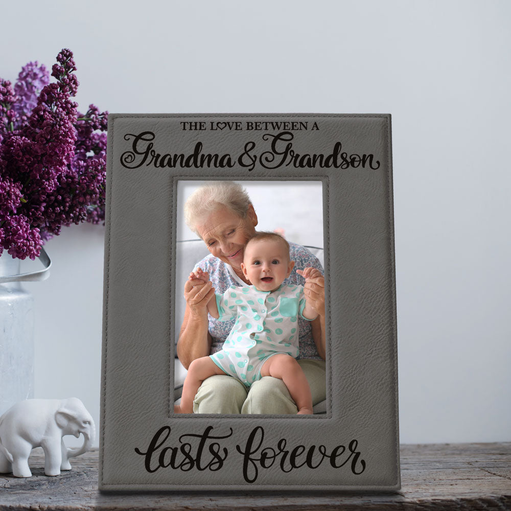 Love Grandma and Grandson Lasts Forever Leather Frame