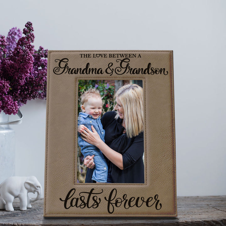 Love Grandma and Grandson Lasts Forever Leather Frame