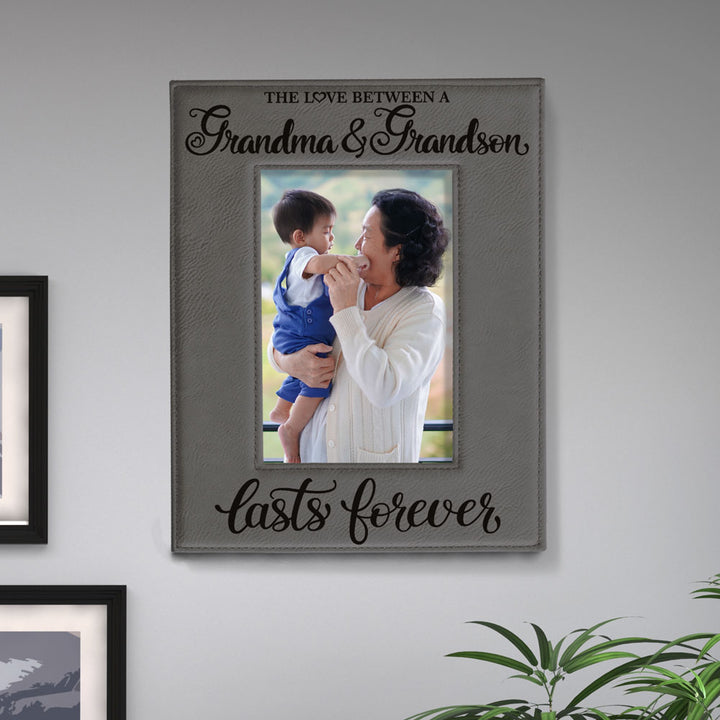 Love Grandma and Grandson Lasts Forever Leather Frame