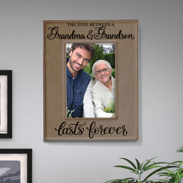 Love Grandma and Grandson Lasts Forever Leather Frame