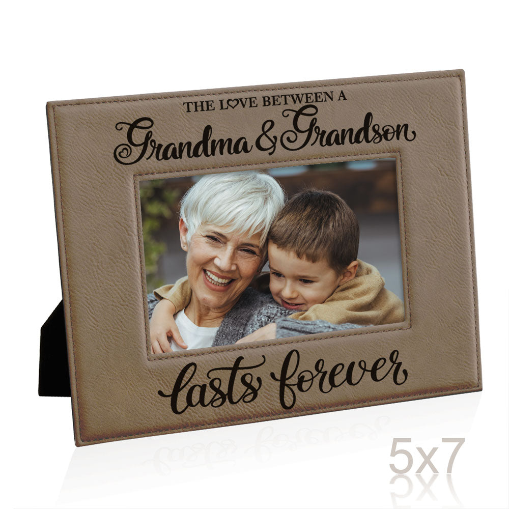 Love Grandma and Grandson Lasts Forever Leather Frame